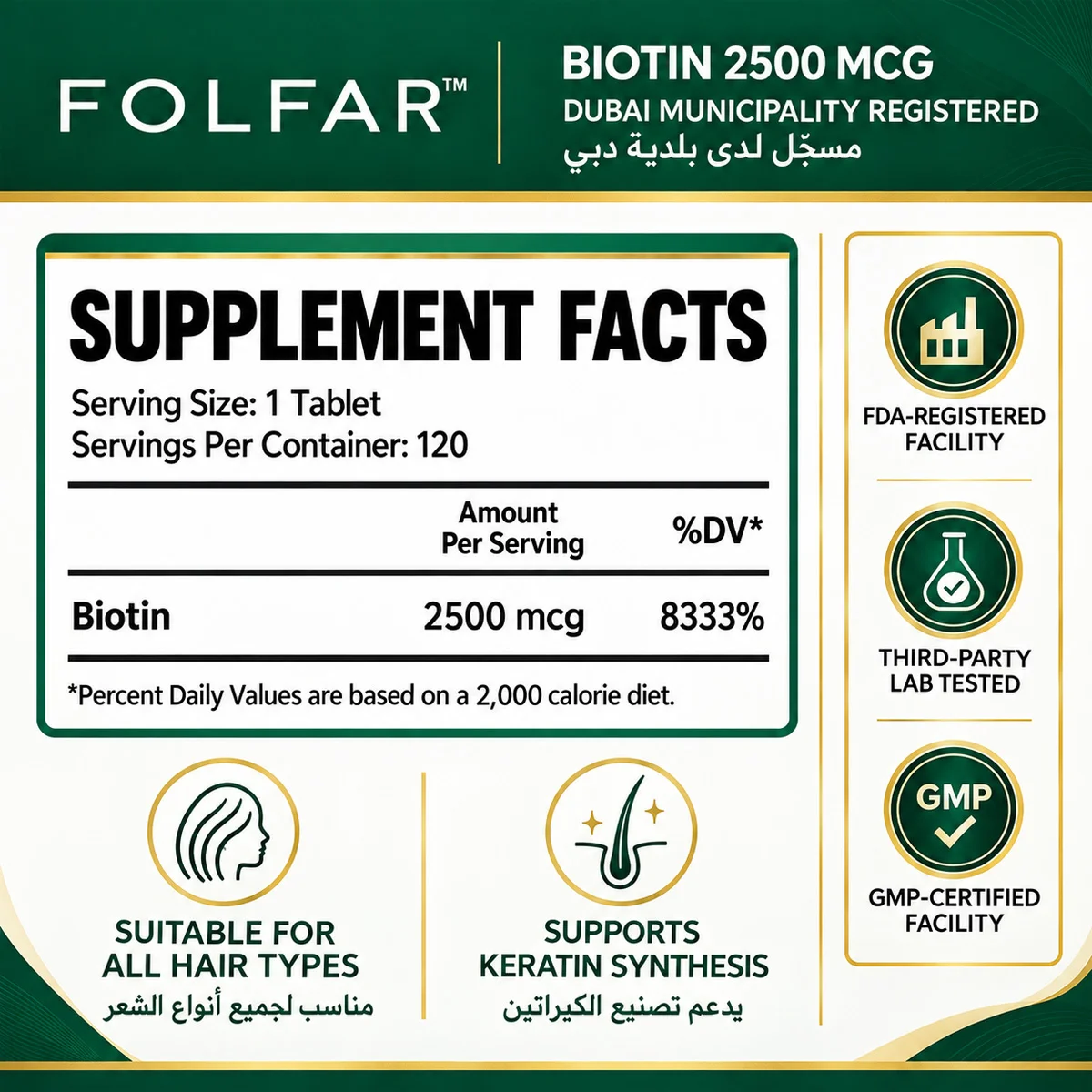 Biotin 2500mcg 120 Tablets - Image 3
