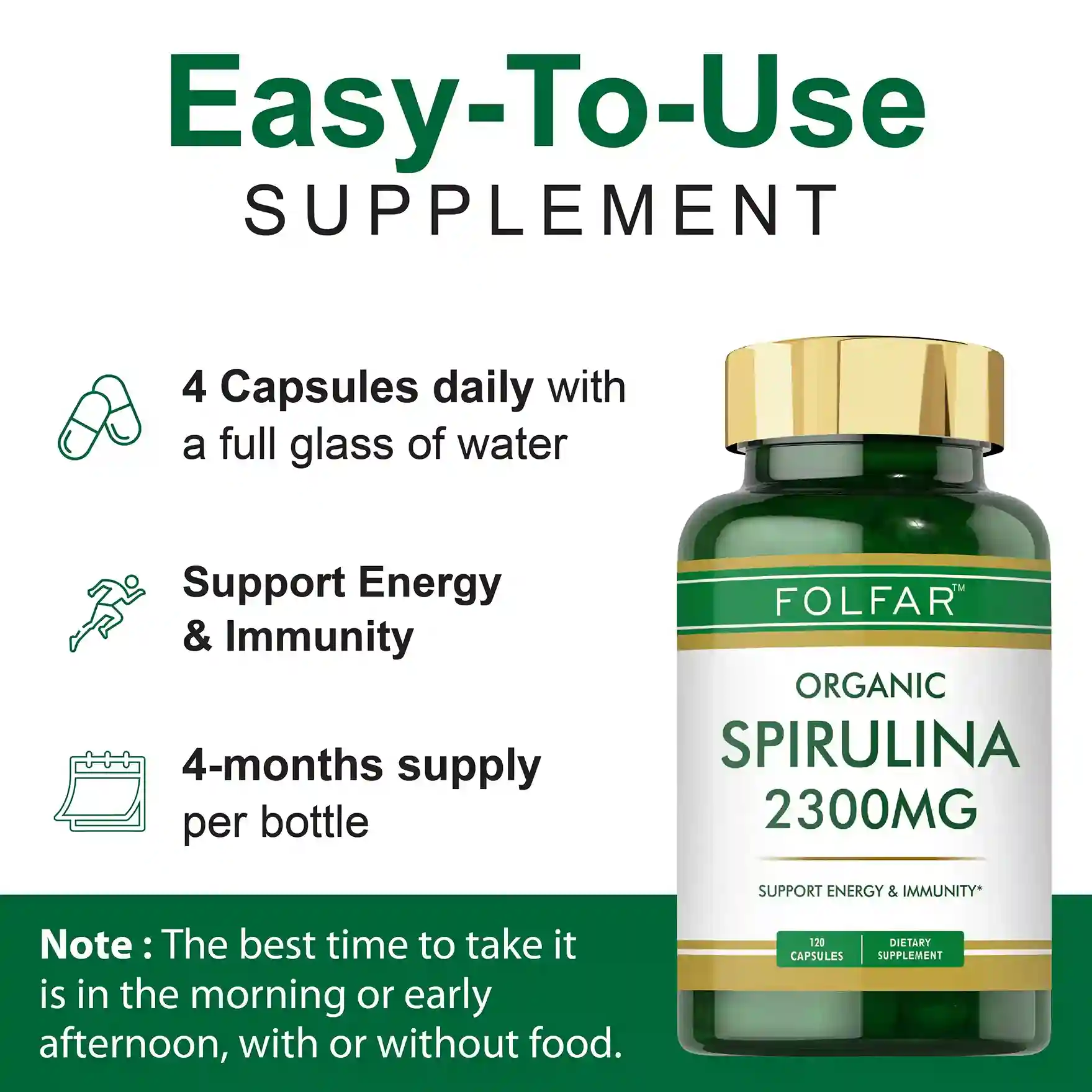 Organic Spirulina 2300 mg - 120 Capsules B+-05